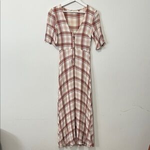Urban Outfitters Plaid Midi Dress in Cream and Brown